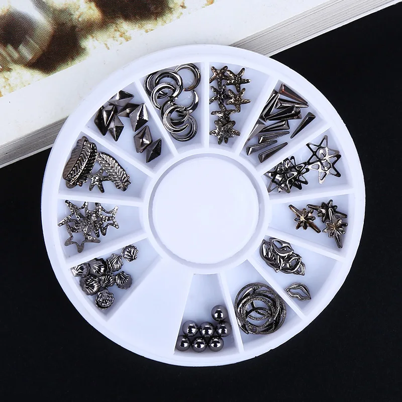 1 Box Punk Rivets Nail Stickers Black Metal Manicure Decoration Decals CJ666