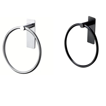 

Towel Ring/Hand Towel Holder - Self Adhesive Round Towel Rack Black Hand Towel Bar for Bathroom, Stainless Steel
