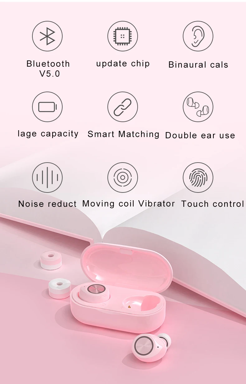 Сенсорное управление 5,0 TWS Bluetooth наушники беспроводные наушники для Android IOS с Функция беспроводной связи