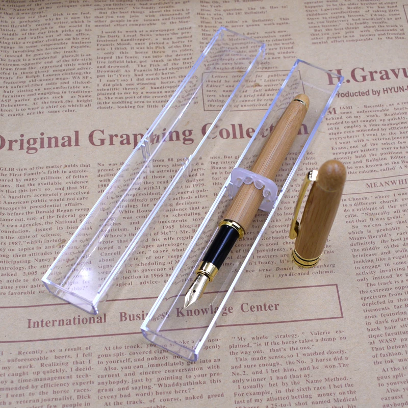 

One Set Bamboo Fountain Pen With Transparent Pen Case Pen With Gift Box Writing Materials Stationery Office School Supplies