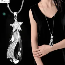 SINLEERY Ослепительная звезда ожерелье с подвеской-каплей серебряного цвета Длинная цепочка полное крошечное Кристальное ожерелье для женщин ювелирные изделия MY113 SSD