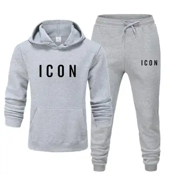 

New Two Pieces Set Fashion Hooded Sweatshirts ICON Sportswear Men Tracksuit Hoodie Autumn Brand Clothes Hoodies+Pants men sets