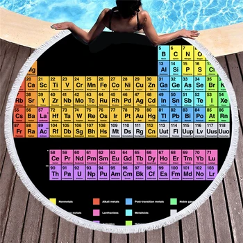 

Chemistry Periodic Table Printed Round Microfiber Beach Towel Yoga Mat Tassel Blanket Bath Towel Tapestry Home Decoration