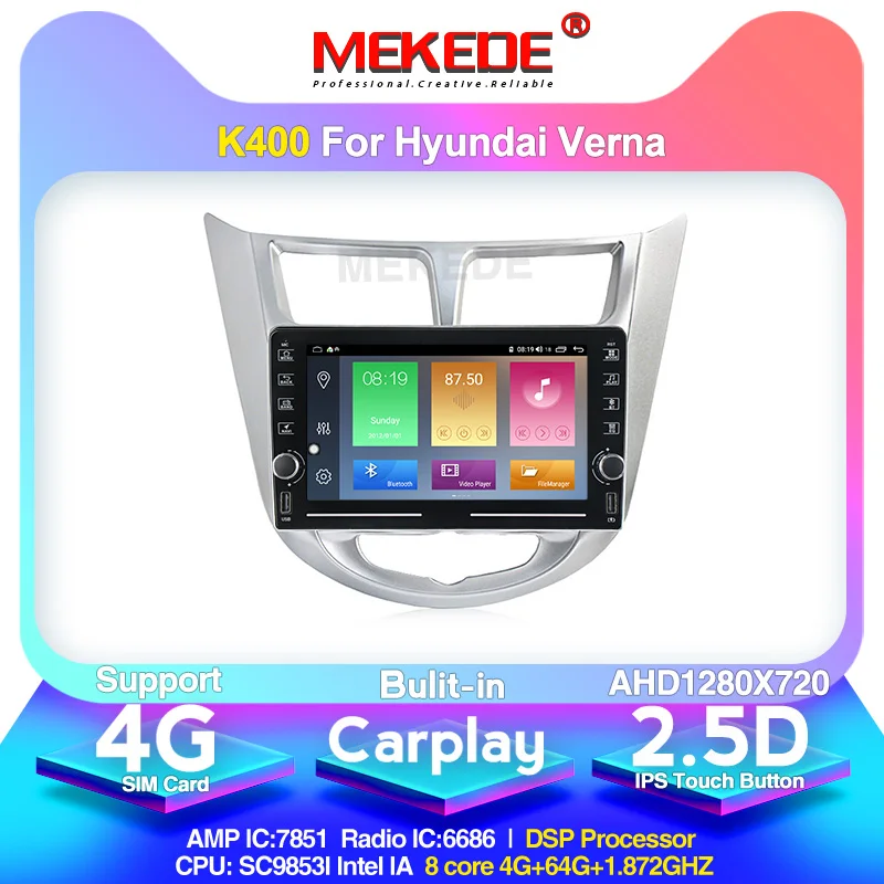 Автомобильный мультимедийный плеер MEKEDE K400 для Hyundai Solaris accent Verna i25 Android 10