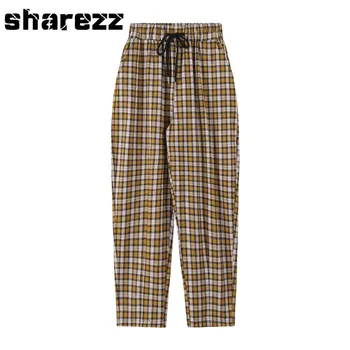 

Sharezz 2020 new harem Nine pants Women Loose fit high Waist Plaid Trousers Elasticity Sportpants Mujer Sweatpants Women korean