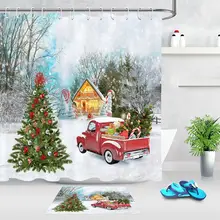 Зимний пейзаж ретро красный грузовик Сказочный домик Рождественская елка занавески для душа s для ванной комнаты Моющиеся Водонепроницаемые занавески для ванной