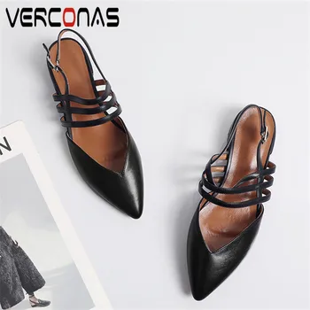 

VERCONAS Summer New Arrival Woman Pumps Women Sandals Genuine Leather Ankle Strap Casual Pointed Toe Square Heels Shoes Woman