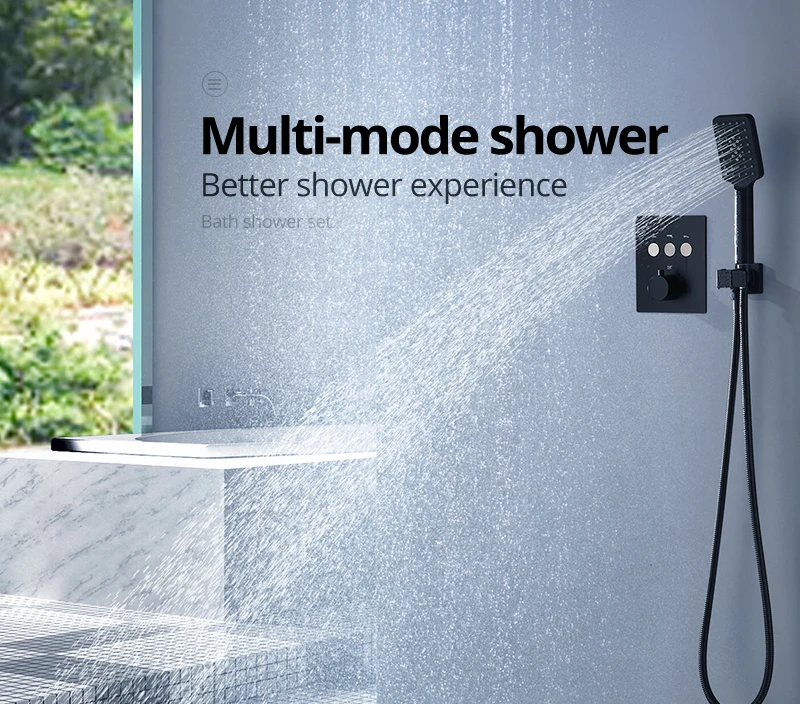 hm Black Thermostat 16 inch Shower System Button Shower Faucets Three Way Out of the Water Brass Large Shower Set  (13)