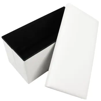 

2 Seater Large Faux Leather Seat Stool Folding Storage Box Pouffe Colour:White