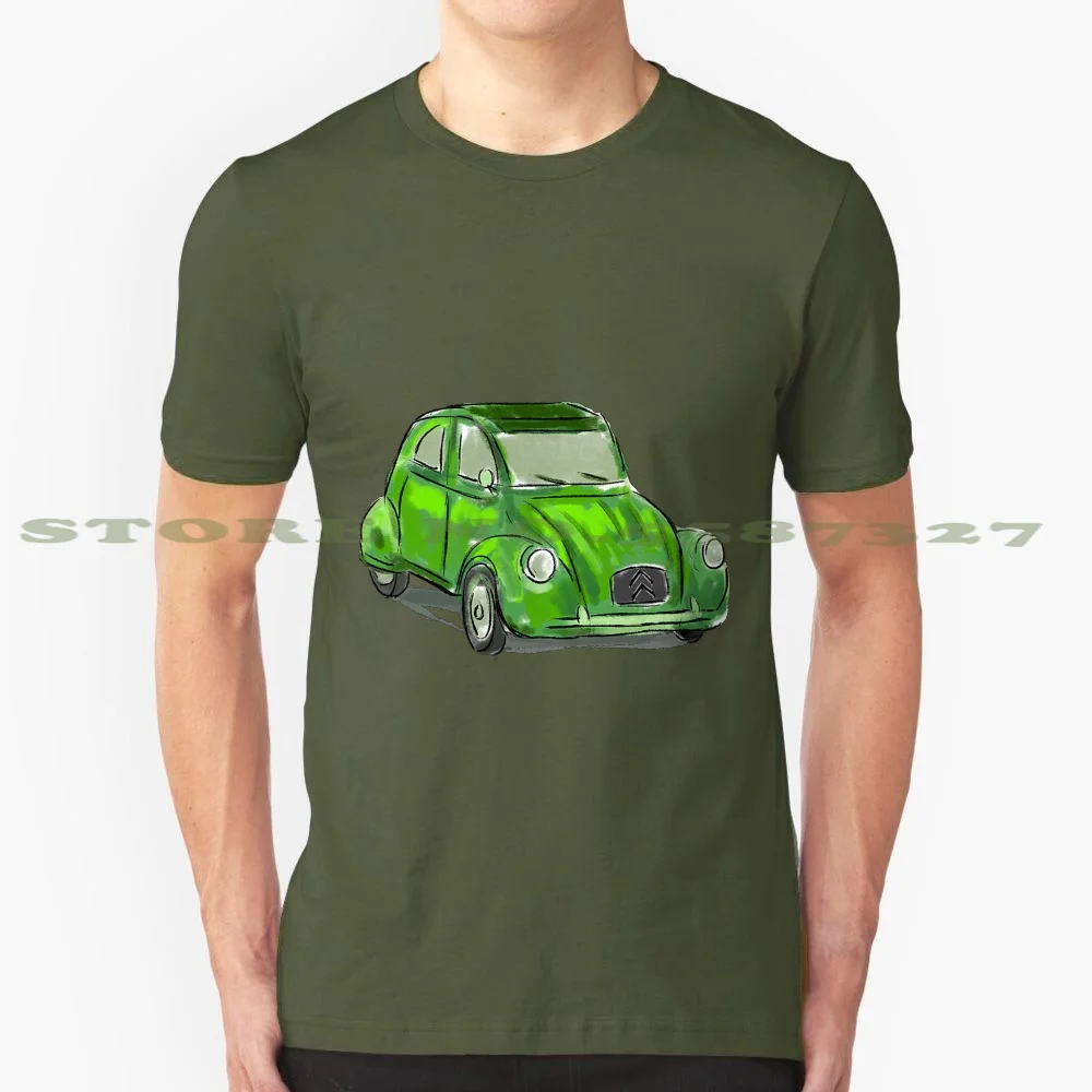 Classic Citroen Deux Chevaux 2Cv Loose Sketch - Green Graphic Custom Funny Hot Sale Tshirt French France Green Car Loose Sketch
