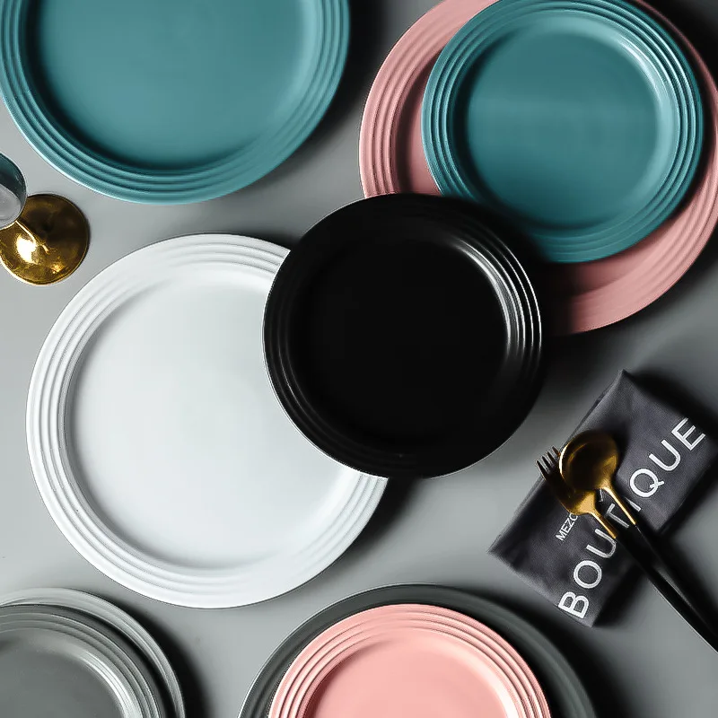 

Northern European-Style INS Plates Japanese Style Plate Solid Color Tableware Ceramic Plate Western Food Plate Dish Hotel Snack