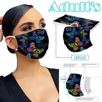 

10pcs Butterfly Print Face Mask Adult Disposable Face Mask 3-Ply Ear Loop Mouth Cover Drawings Mask Mascarillas Fast Delievry