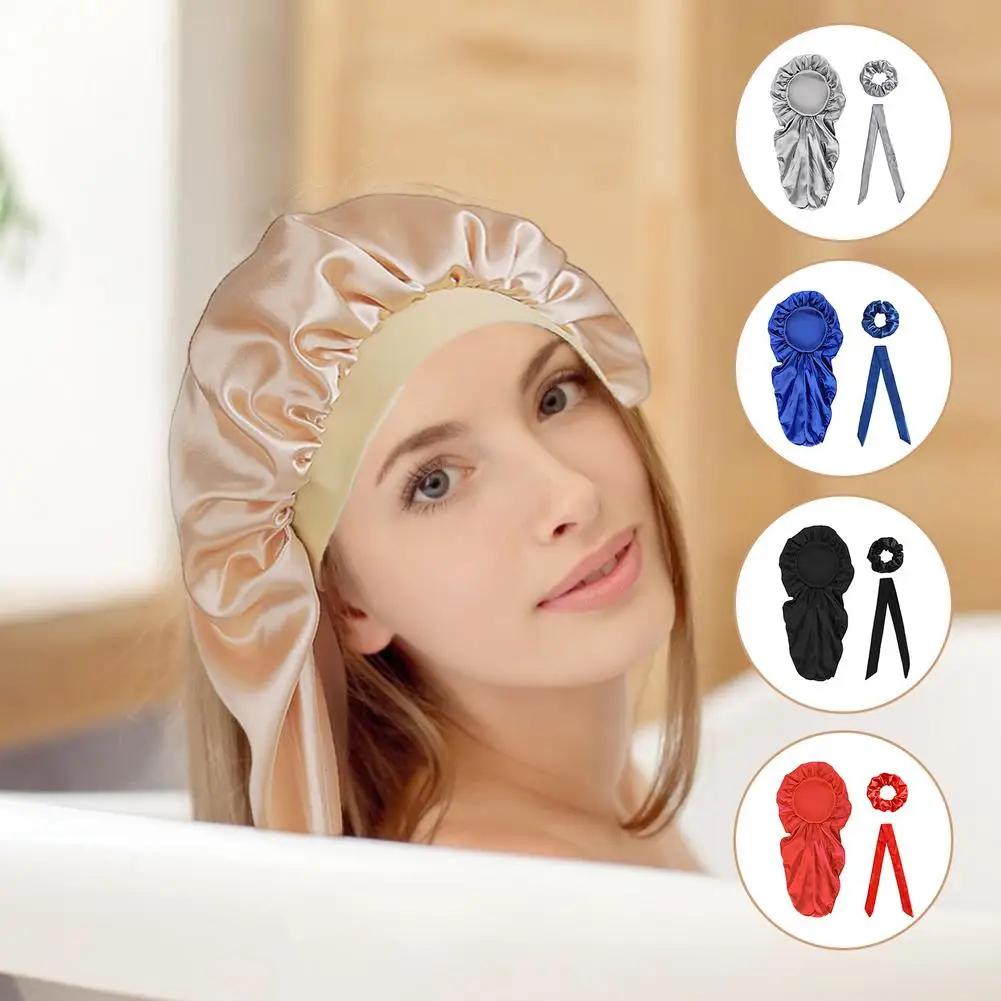 Women Sleep Cap Silk Shower Cap Satin For Braided Hair Bath Hat