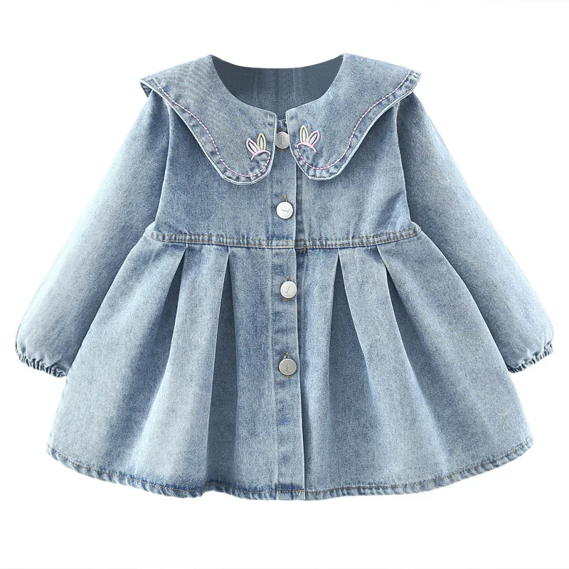 

Girls Spring Autumn Denim Jacket 1-3T Children Girls Baby Lapel Embroidered Smiley Cardigan Jacket Girls Clothing
