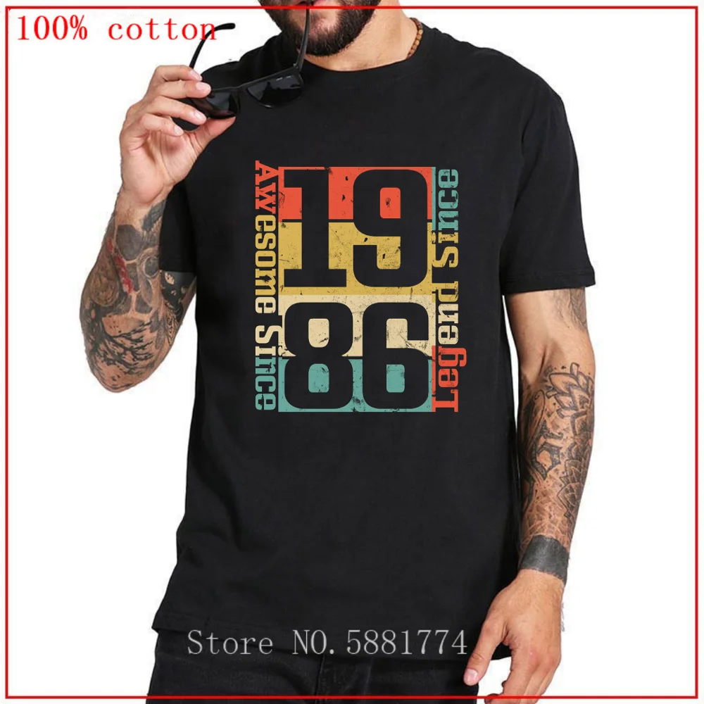 32th Birthday T Awesome Since 1986 Funny Gift Idea Creative Design Male Cozy And Breathable Unique Fashion Men Short Summer Tops | Мужская