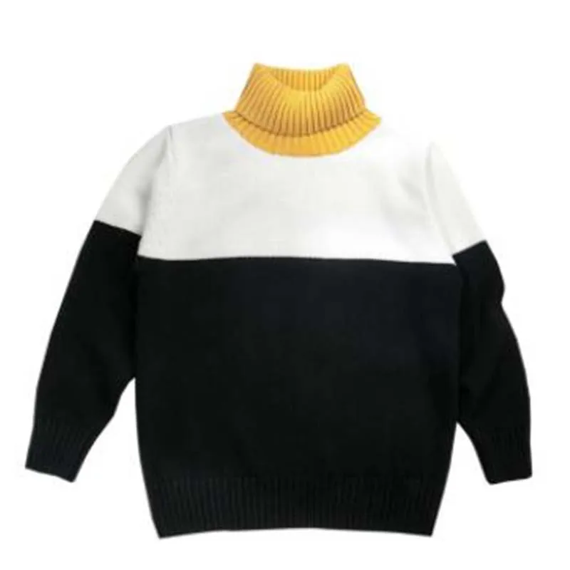 

2019 Baby Boys Pure Cotton Tri-Colour High Collar Sweater Autumn Winter Girls Kids Sweater Casual Boys Clothing 2 -8 Year