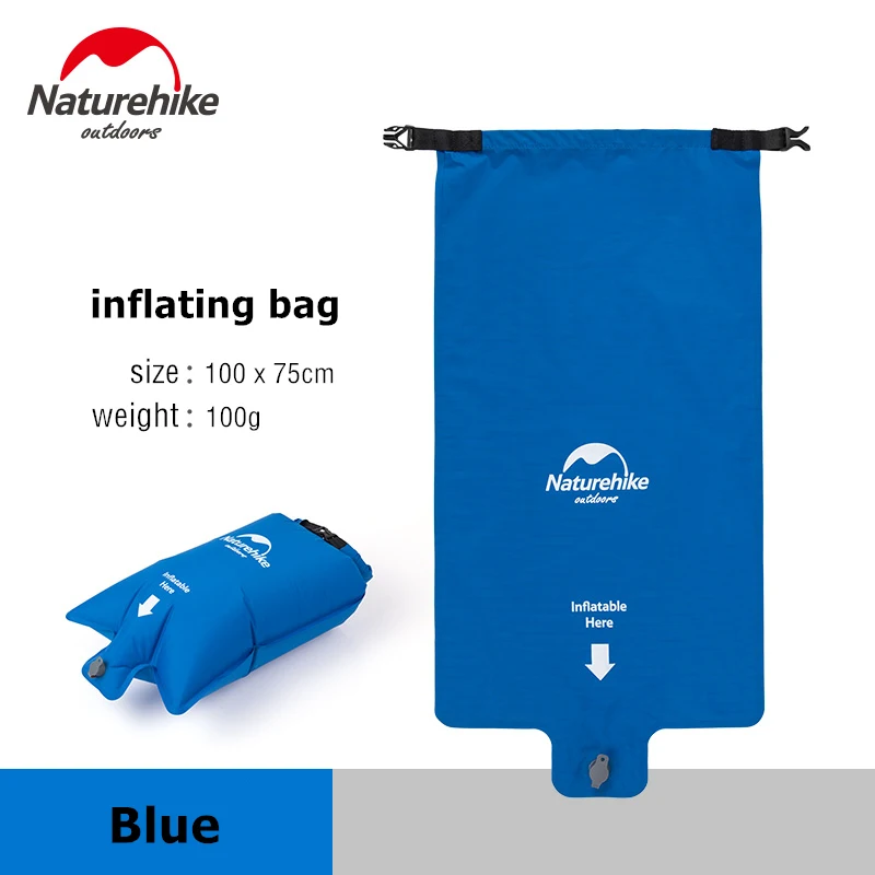 Naturehike Ultralight Compact Folding Inflatable Outdoor Camping Mattress Backpacking Sleeping Pad Portable Hiking Sleeping Mat - Цвет: Blue-inflating bag