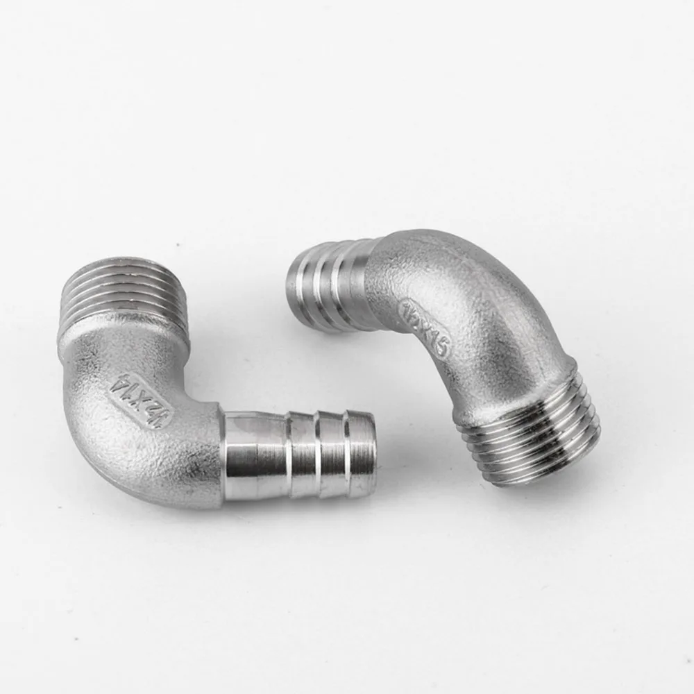 

Right Angle Pagoda Elbow 90 Degrees 1/4 1/2 1" BSPT Male x Hosetail Barb Connector 304 Stainless Steel Water Heating Accessories