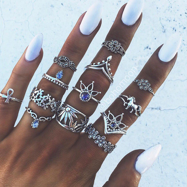 Trendy Arrow Star Knuckle Finger Ring Set For Women Boho Crystal Stone Geometric Female Wedding Party Jewelry Gift