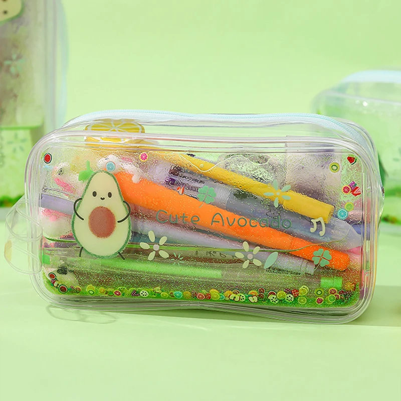 Прозрачный кавайный чехол для карандаша фрукты, авокадо школьная сумка для карандашей принадлежности сумка для макияжа канцелярские принадлежности ПВХ молния ручка коробка для девочек