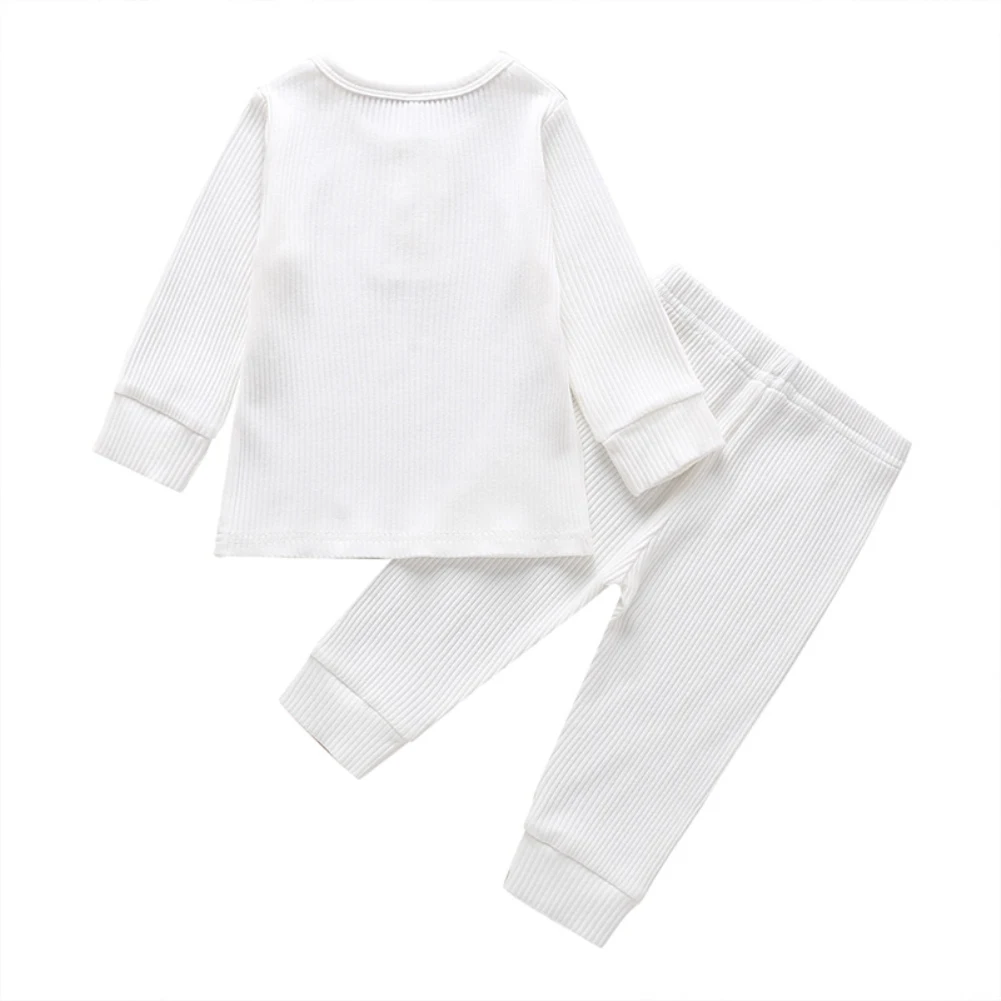 Одежда для новорожденных мальчиков и девочек теплый вязаный хлопковый топ с длинными рукавами+ брюки спортивный костюм из 2 предметов