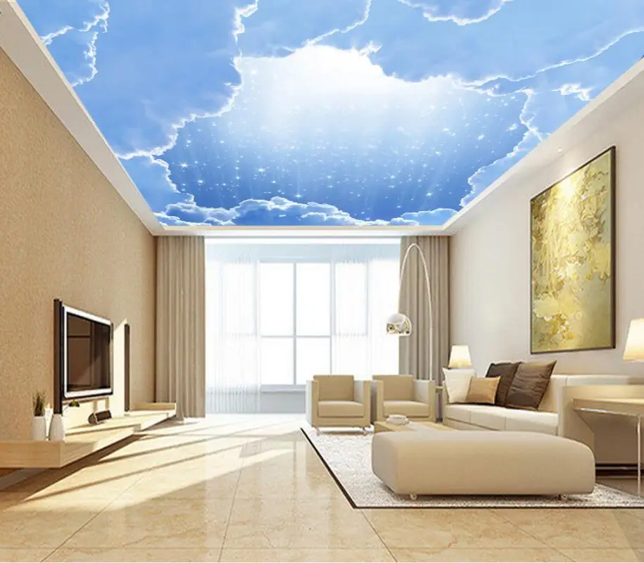 

Custom Photo Wallpaper Zenith Ceiling Dreamy beautiful blue sky and white clouds European ceiling background wall