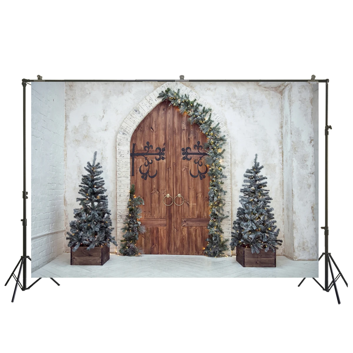 

HUAYI Photography Backdrops Christmas Tree Backdrop Decorations Wood Door Studio Photo Prop Kids Photo Backgrounds XT-6215