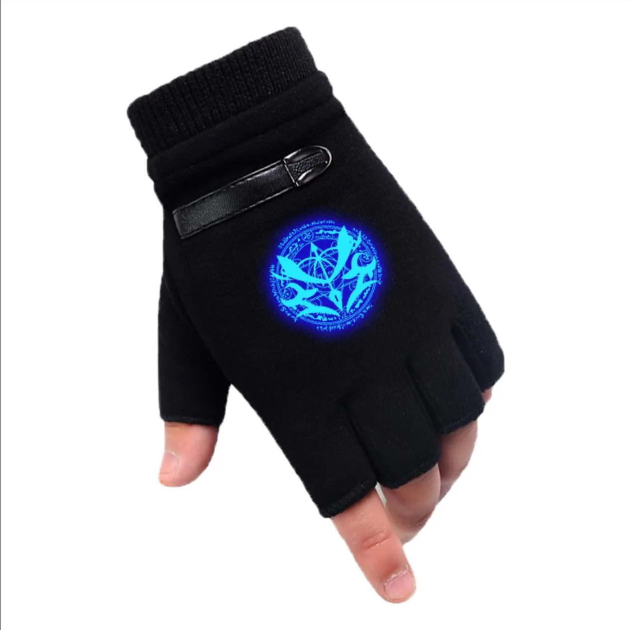 Winter Anime Fate/stay Night  Glove Half Finger Couple Cartoon Fate Zero Mitten Print Black Plus cashmere Unisex Cosplay Gift