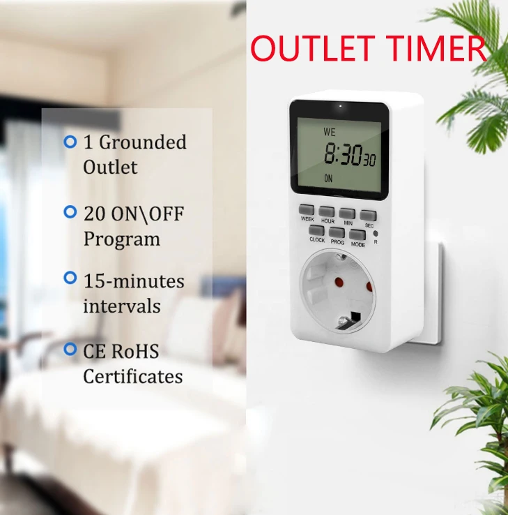 

Digital Outlet Timer Wall EU/US/UK Plug-in Power In Light Time Clock Socket Timer Switch 220V Indoor Weekly Programmable Timers