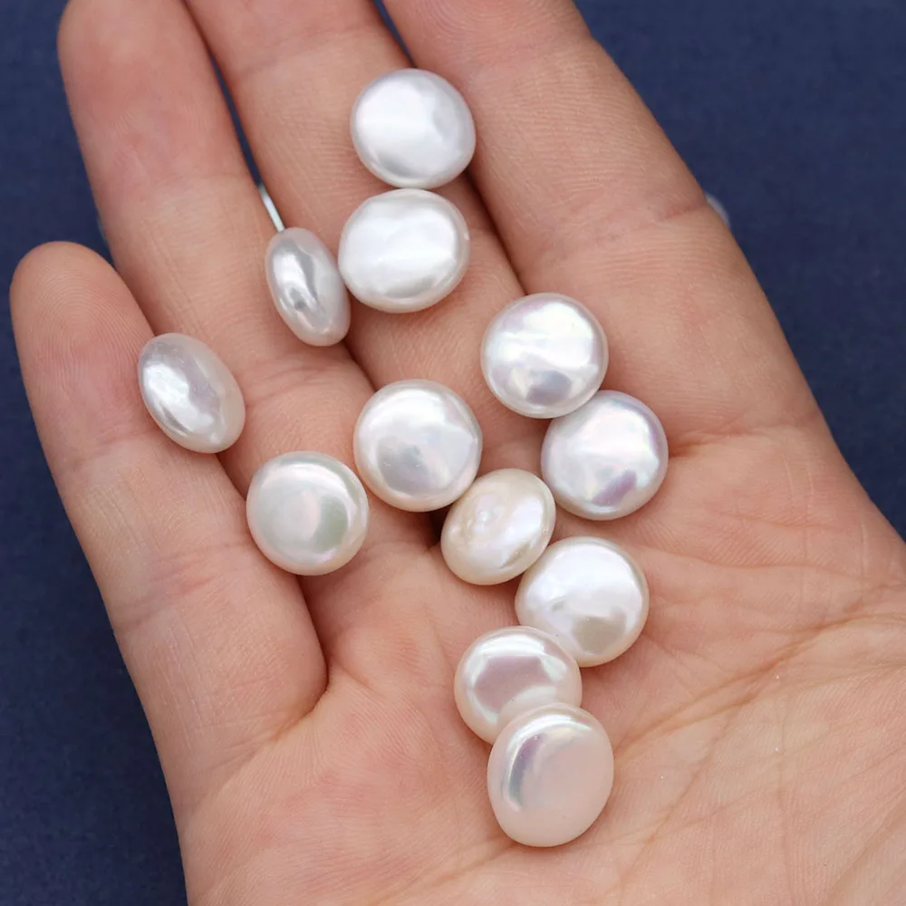 

2pcs White Button Pearl Natural Freshwater Pearls Beads No Hole Loose Bead for Jewelry Making Necklace Bracelat Size 10-11mm