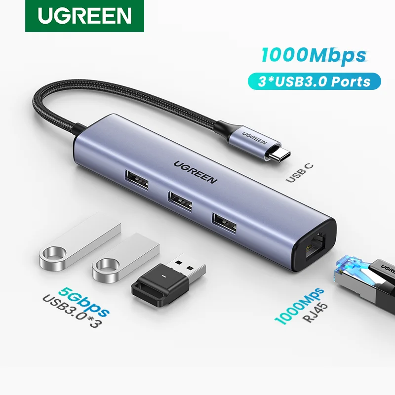 Ugreen Hub USB3.0 Ethernet 3 Porte RJ45 1000Mbps Gigabit Ethernet LAN Adattatore 