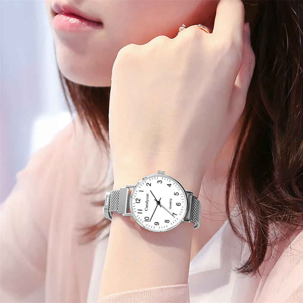 Watch For Women Simple Business Ladies Watches Fashion Silver Stainless Steel Mesh Quartz Wristwatch Dress Female Clock Relogio
