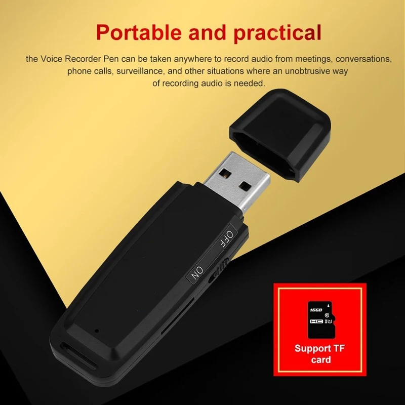 Профессиональный Диктофон SD TF карта USB u-диск цифровой аудио записывающая ручка мини диктофон черный