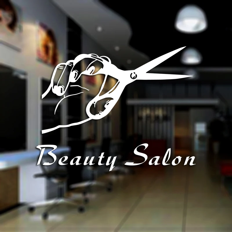 DCTAL Hair Salon Decal Barber Shop Sticker Name Scissors Neutral Haircut Poster Vinyl Wall Art Decals Decor Windows Decoration