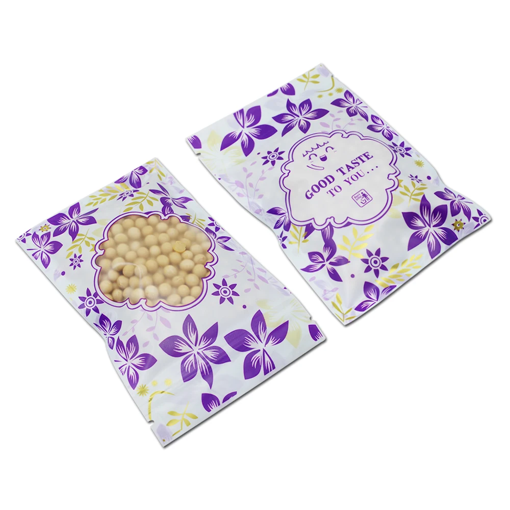 

900Pcs Purple Plastic Zipper Bag Packaging Food Zip Lock Ziplock Poly Pouch With Window Resealable Dried Flower Tea Fruits Nuts