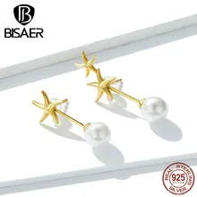 Серьги в виде морской звезды, BISAER, 925 пробы, серебро, тропическая Морская звезда, изысканные серьги-гвоздики для женщин, винтажные серебряные ювелирные изделия EFE243