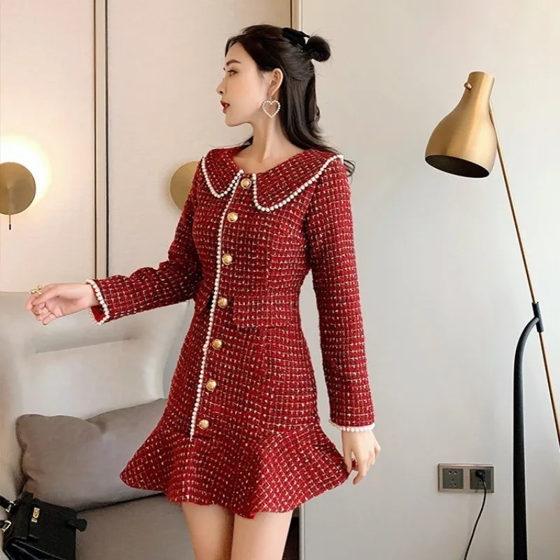red tweed dress
