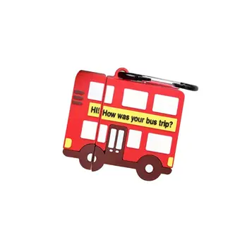

New Cute Bus Pattern Case Silicone Protective Cover with Carabiner for Airpods 1/2 qyh