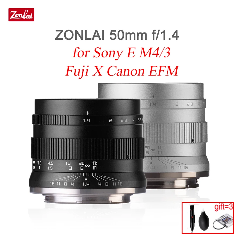 

Ручной объектив Zonlai F1.4, 50 мм, Для беззеркальных камер Fuji X Sony E-mount Micro 4/3 m4/3 Canon EF-M a6400 X-T3 X-T4 XS-10