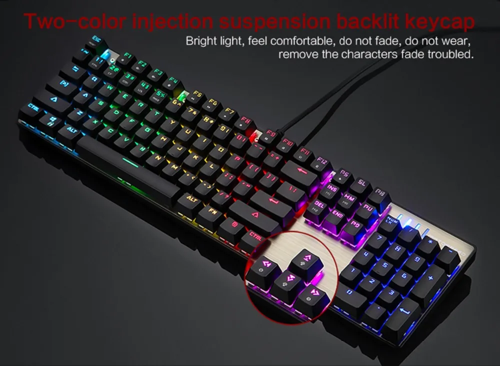 Motospeed CK104 Gaming Mechanical Keyboard 104keys Russian English Red Switch Blue Metal Wired LED Backlit RGB Tablet Desktop