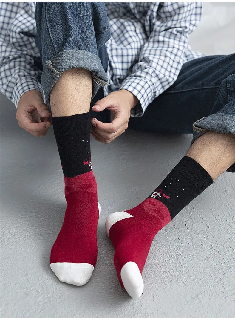POBPOP Winter New Men's and Women's Socks Oil Painting Style Interesting Patterns Space Tours Warm and Breathable Cotton