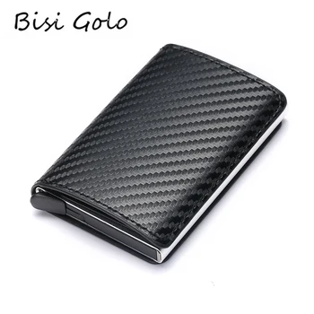 

BISI GORO 2020 Fashion Credit Card Holder Carbon Fiber Card Holder Aluminum Slim Short Card Holder RFID Blocking Card Wallet