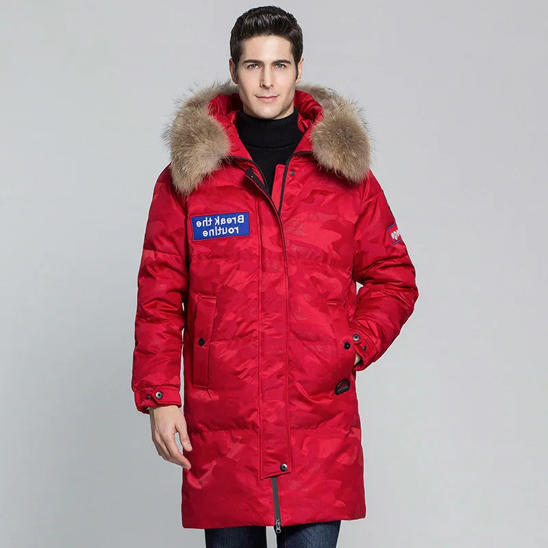 

2020 New Duck Down Jacket Racoon Fur Collar Men's Winter Jackets Long Camouflage Thick Warm Coat for Men Parka KJ563