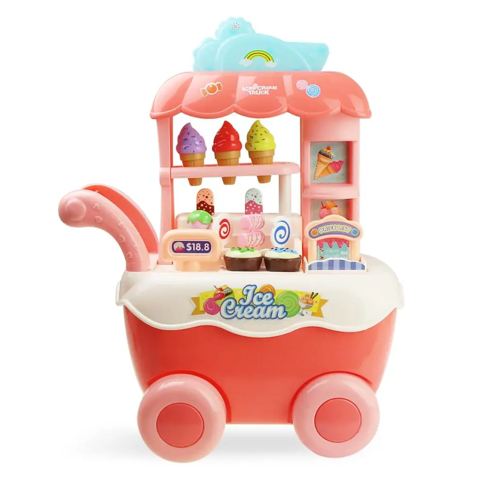 DIY игровой домик, игрушка, мини-тележка для мороженого, тележка для конфет с музыкой и светильник, обучающая игрушка для ролевых игр, подарок для детей, девочек - Цвет: Pink