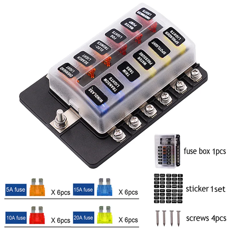 Auto Klinge Halter Sicherung Box 12/10/8/6 Weisen Geändert Terminal Block  Sicherung mit LED Warnung Licht für Auto Boot Marine Trike 12V 24V -  AliExpress