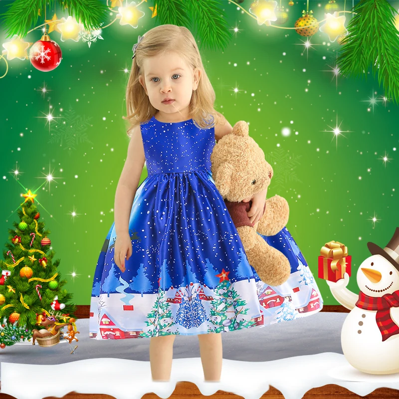 

Flower Girl Dresses Princess prints a Christmas holiday performance dress girl Christmas party banquet dress.
