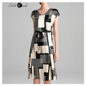 

Silviye French style vintage Hepburn silk dress party waist closing show thin temperament A-line dress blusas mujer de moda 2020