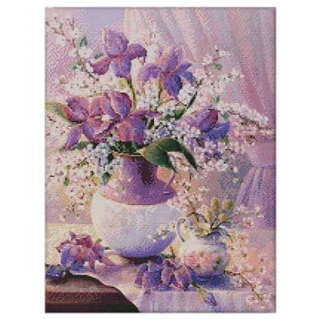 

DIY Cross Stitch Set Embroidery Kit 14CT Purple Vase Pattern Cross-Stitching 36 * 46cm Home Decoration