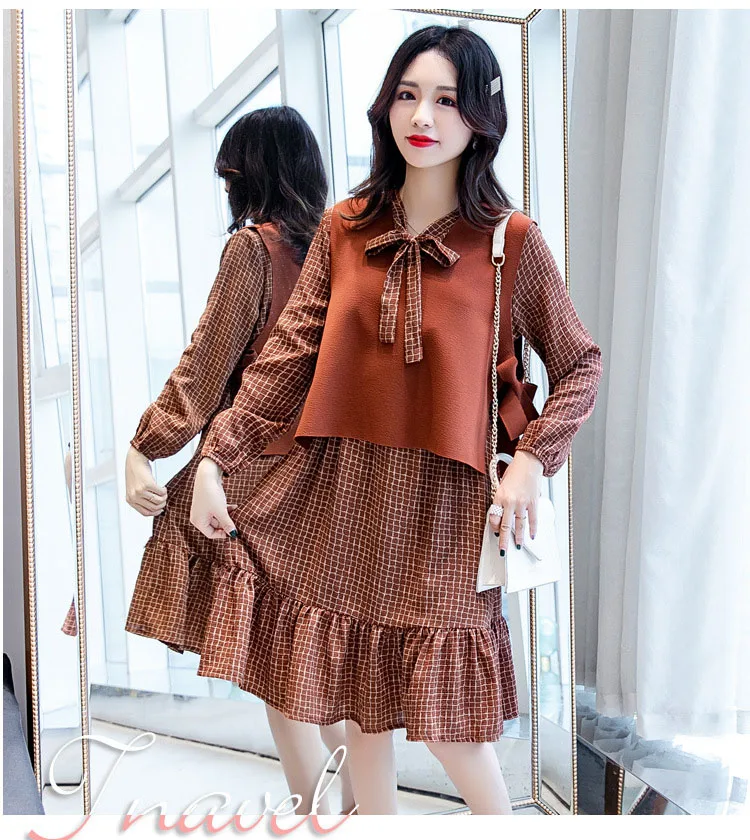 Fashion Womens Breastfeeding Dresses Autumn Winter Maternity Pregnant Nursing Dress 2 Pcs Long Sleeve Ruffles Pregnancy Clothes (1)