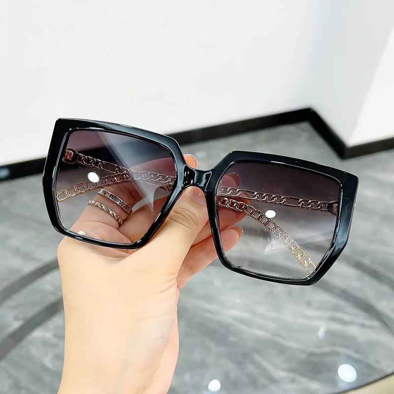 

Fashion Polygon Sunglasses Women Brand Designer Metal Chain Leg Oversized Sun Glasses Female Ladies Shades UV400 Oculos